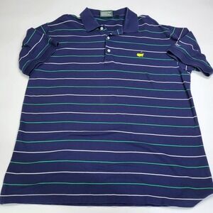 Masters Collection Golf Polo Shirt XL Blue Green Striped Short Sleeve Augusta